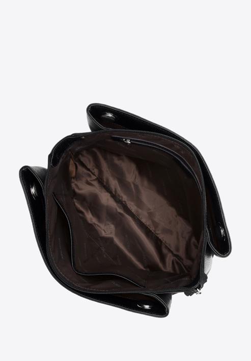 Shopper-Tasche aus Leder mit drei Fächern, schwarz-silber, 97-4E-621-3, Bild 4