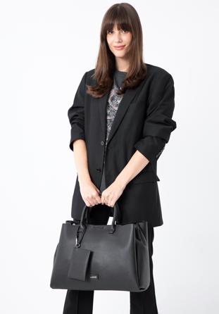 Damentasche mit  abschließbarem Fach, schwarz-silber, 97-4Y-238-1S, Bild 1