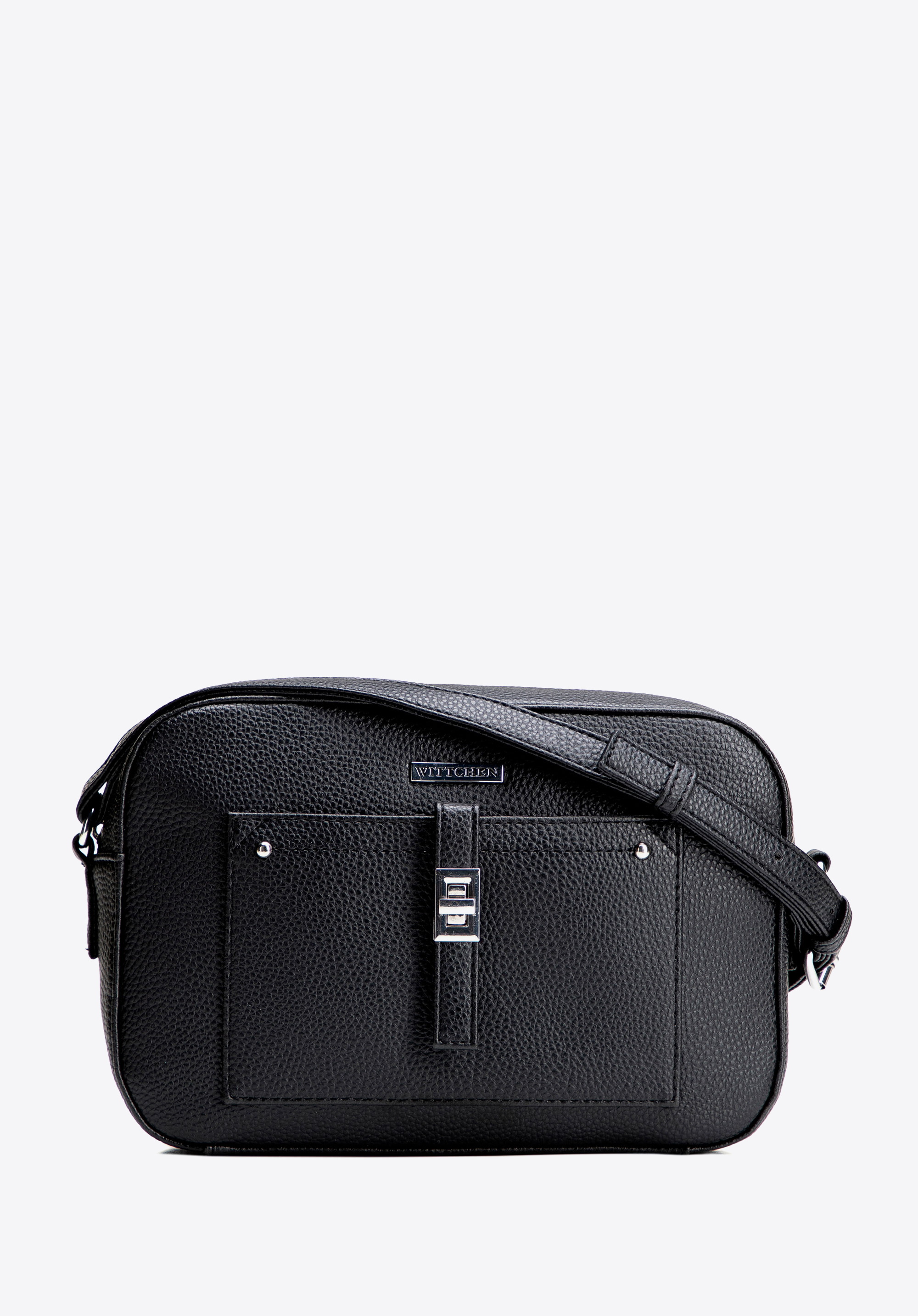 Umhängetasche aus Kunstleder mit Vordertasche, schwarz-silber, 29-4Y-001-B1, Bild 1