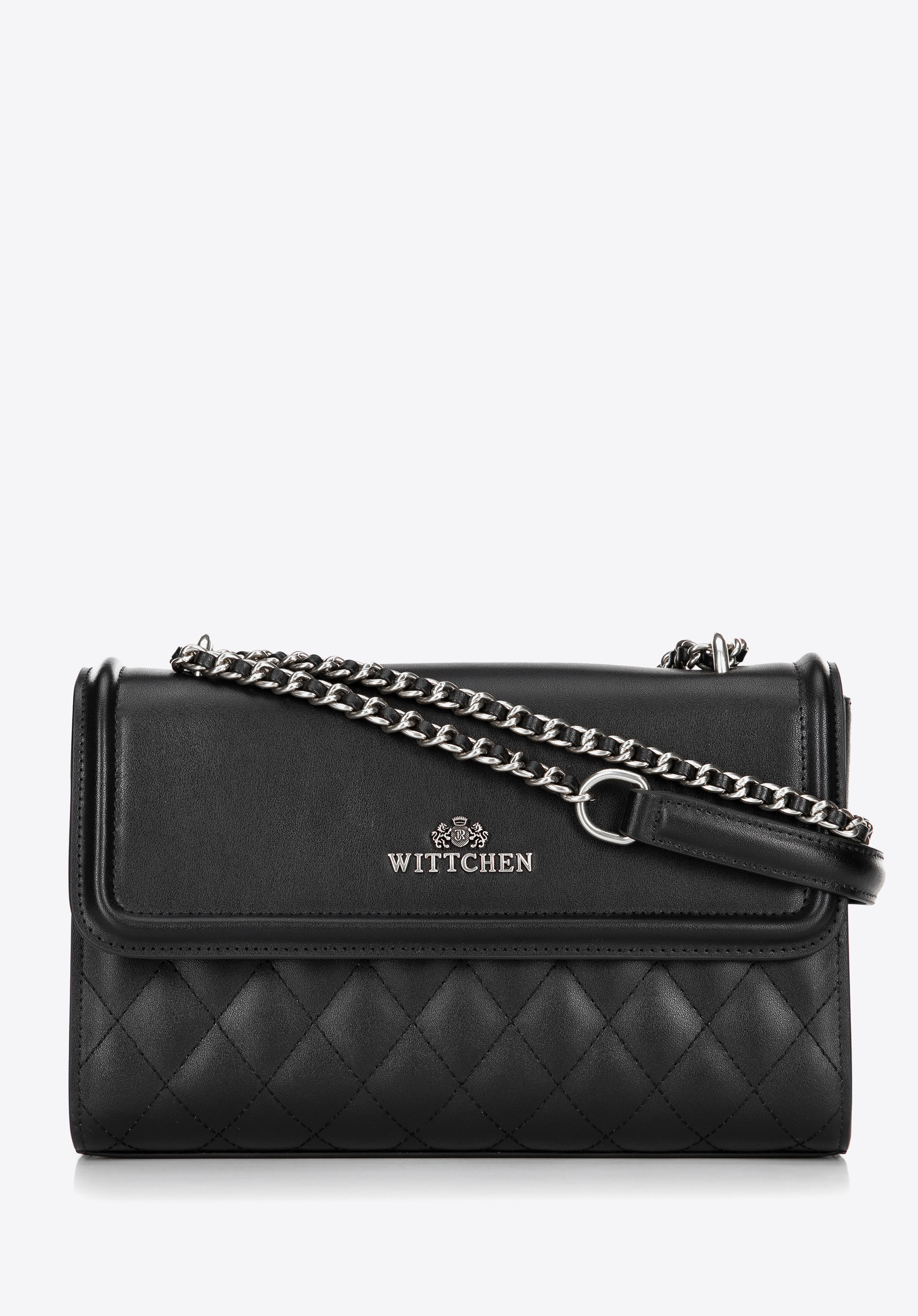 Umhängetasche aus Leder für Damen, schwarz-silber, 100-4E-205-1S, Bild 1