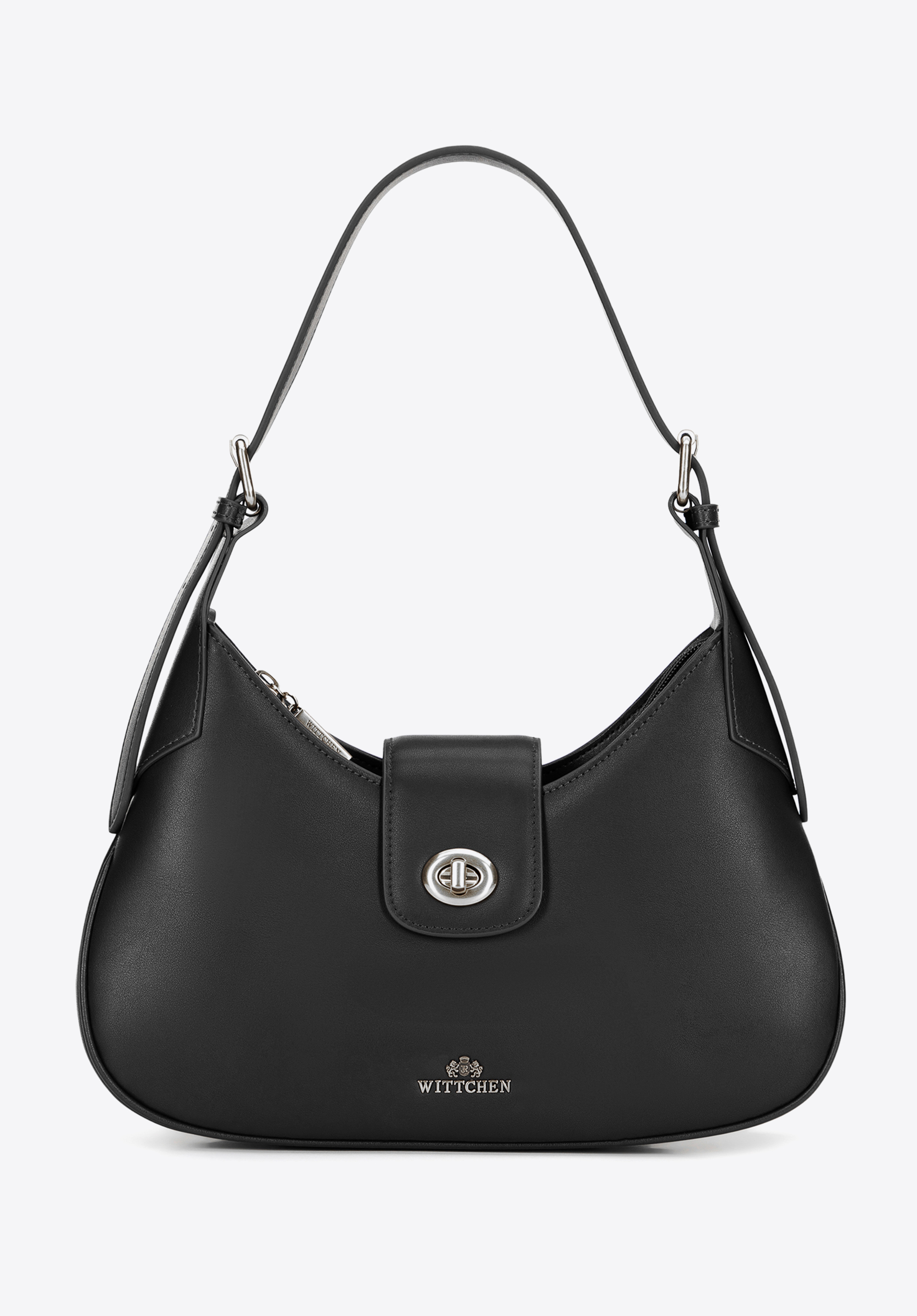 Leder-Umhängetasche mit abnehmbarem Tragegurt, schwarz-silber, 101-4E-209-1S, Bild 1