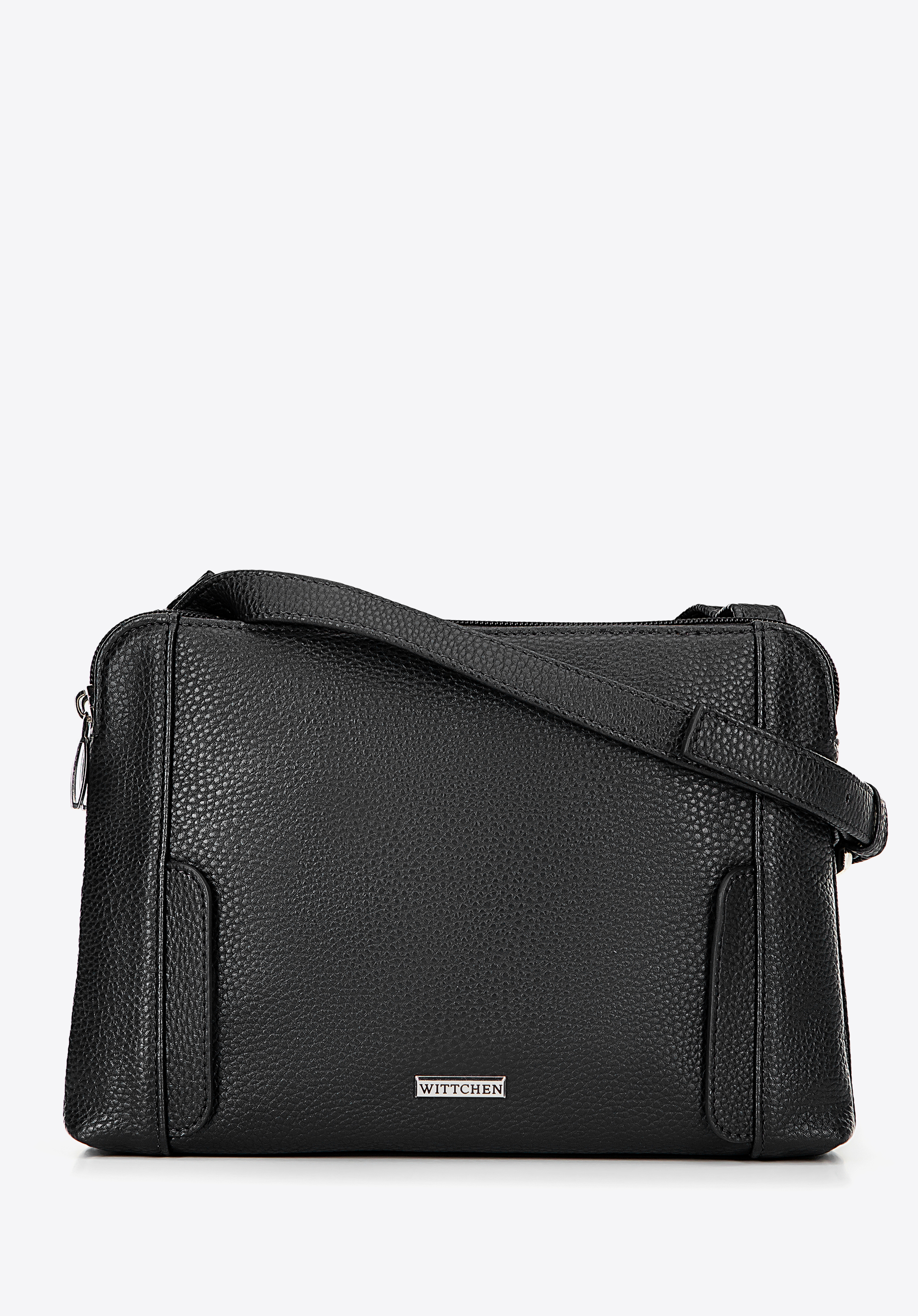 Umhängetasche mit zwei Fächern für Damen, schwarz-silber, 100-4Y-009-1S, Bild 1