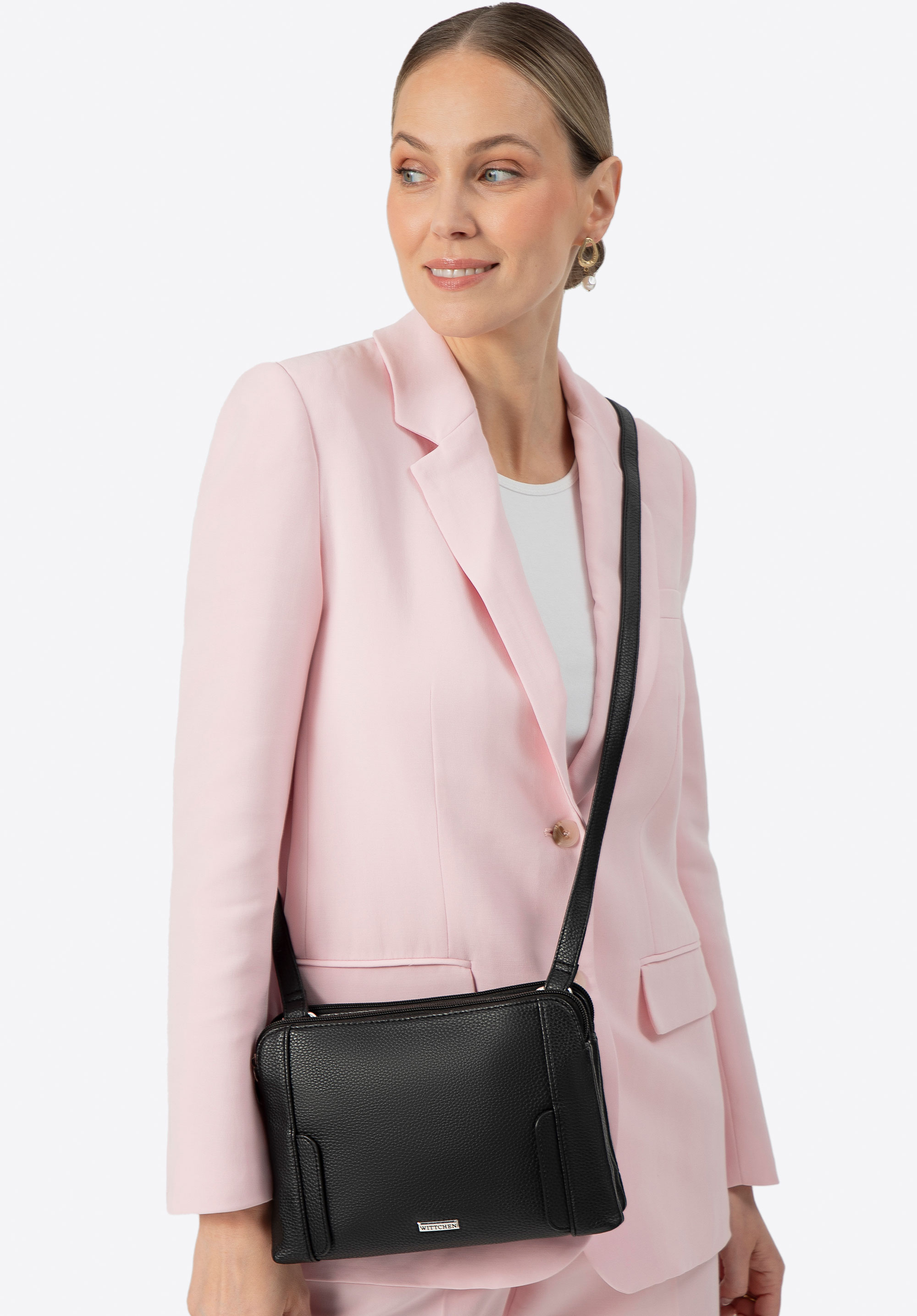 Umhängetasche mit zwei Fächern für Damen, schwarz-silber, 100-4Y-009-1S, Bild 1
