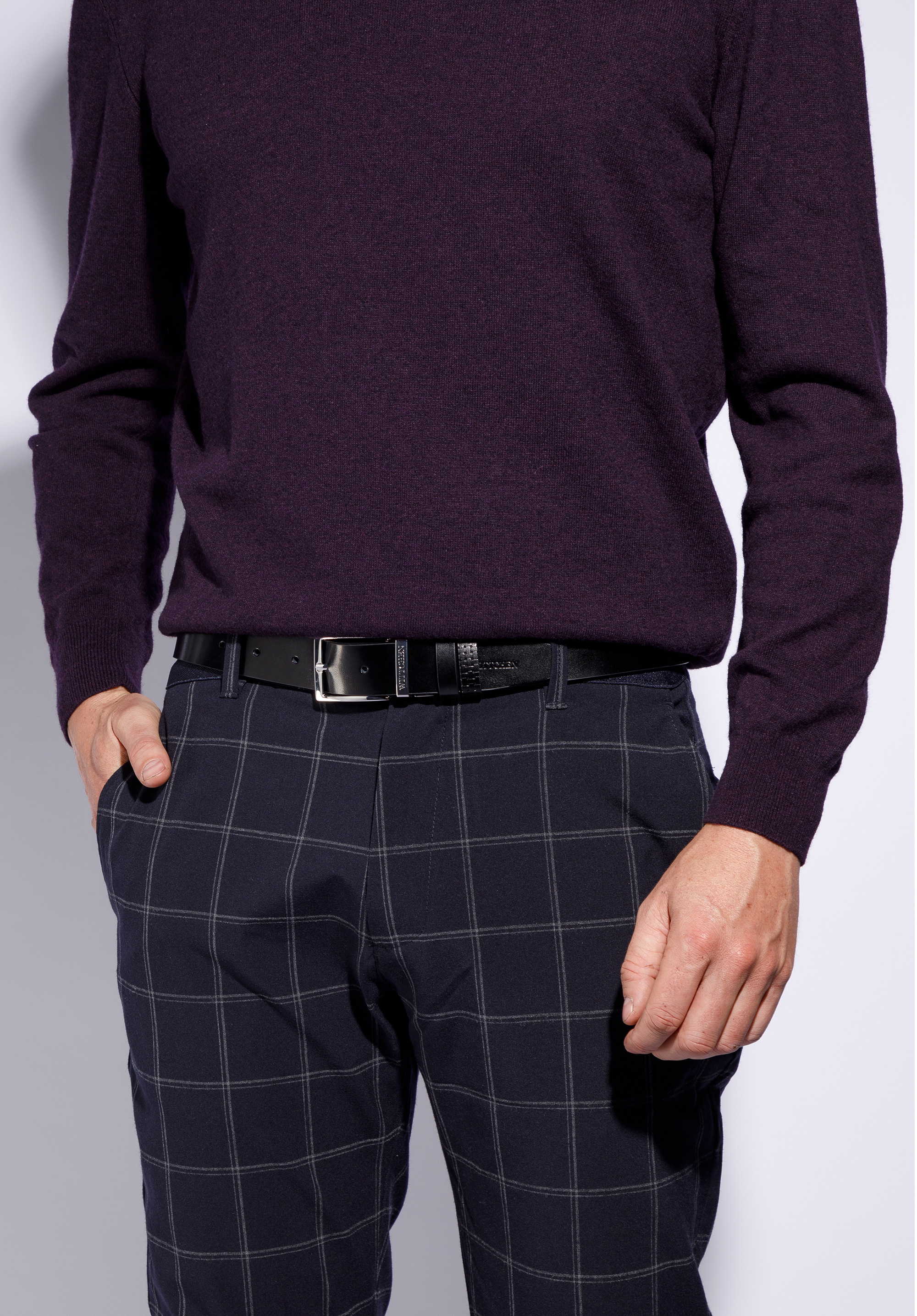 Wendegürtel aus Leder für Herren, schwarz-silber, 95-8M-918-1-110, Bild 1