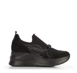 Sneakers aus Leder mit Kette, schwarz, 95-D-652-1-35, Bild 1