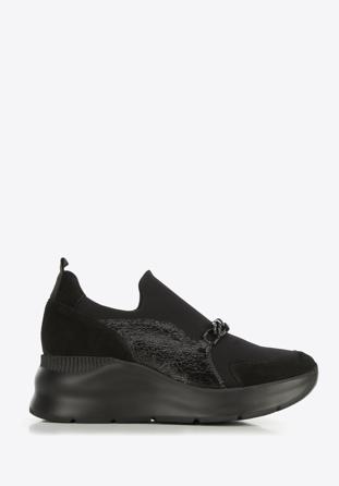Sneakers aus Leder mit Kette, schwarz, 95-D-652-1-37, Bild 1