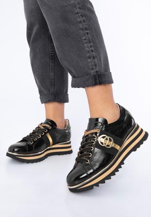 Sneakers für Damen aus Lackleder mit Schnalle, schwarz, 97-D-100-1-40, Bild 1
