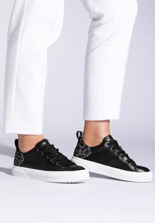 Sneakers für Damen aus Leder mit Leopardenmuster, schwarz, 95-D-952-1-40, Bild 1