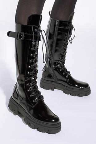 Springerstiefel aus Leder mit Plateausohle, schwarz, 95-D-800-1L-39, Bild 1