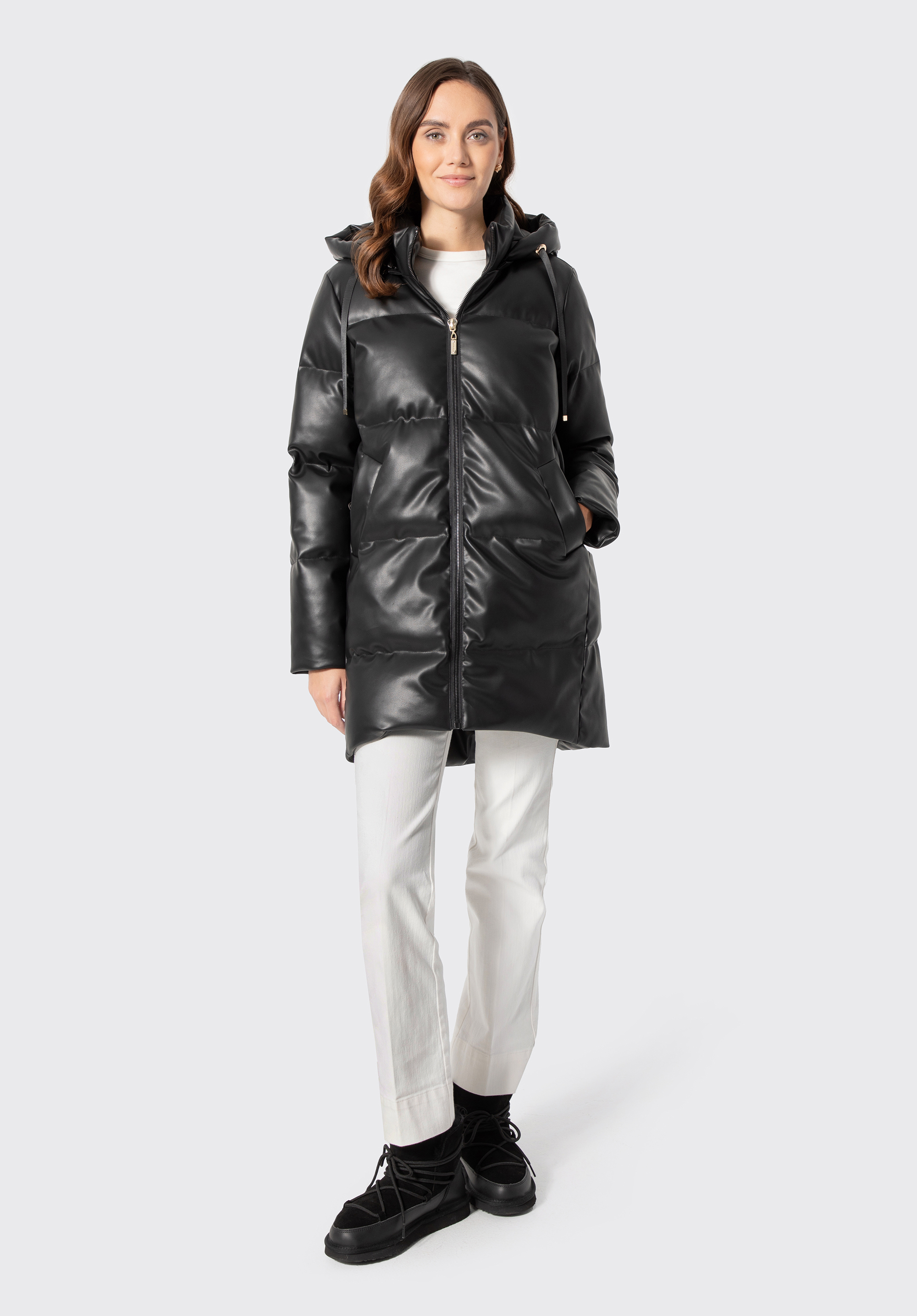 Steppjacke für Damen mit abnehmbarer Kapuze, schwarz, 103-9D-406-1-L, Bild 1