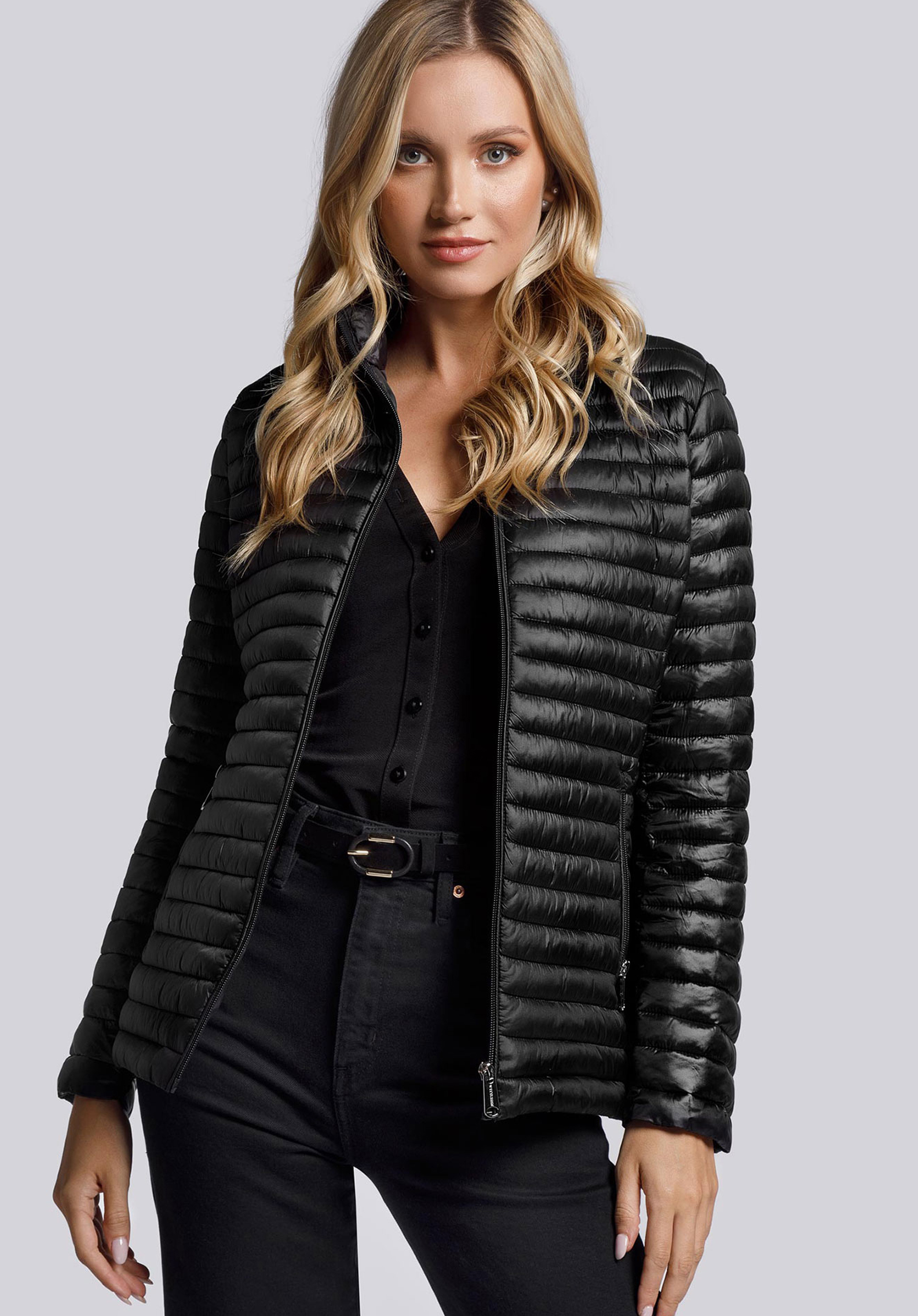 Steppjacke mit dekorativem Stehkragen, schwarz, 93-9N-100-1-S, Bild 1