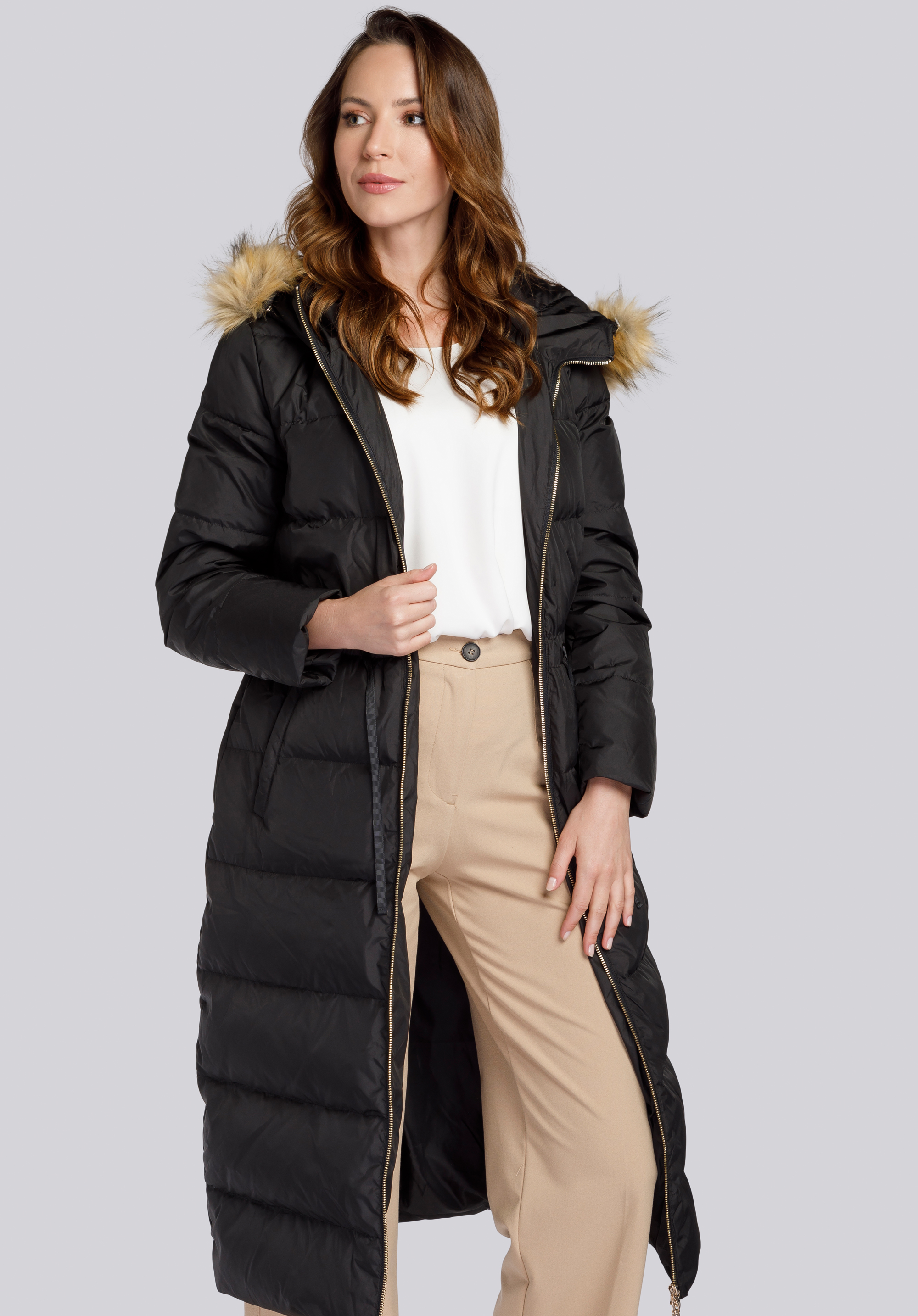 Steppmantel für Damen mit Strickbündchen in der Taille, schwarz, 93-9D-400-1-XS, Bild 1