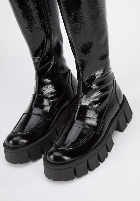 Stiefel à la Mokassins aus Lackleder, schwarz, 95-D-804-1L-40, Bild 7