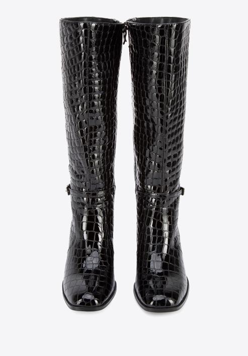 Stiefel aus Lackleder in Kroko-Optik, schwarz, 95-D-508-1-35, Bild 3