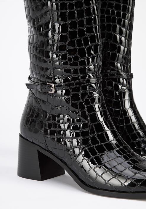 Stiefel aus Lackleder in Kroko-Optik, schwarz, 95-D-508-1-36, Bild 7
