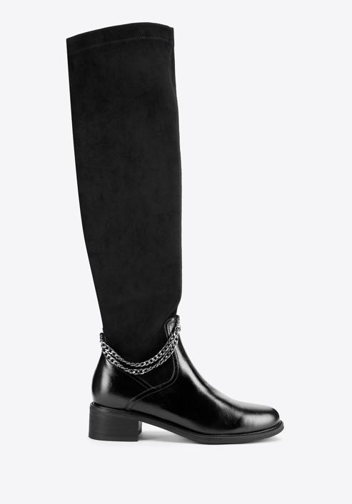 Stiefel aus Leder mit Kette und mit elastischem Schaft, schwarz, 93-D-504-1-38, Bild 1