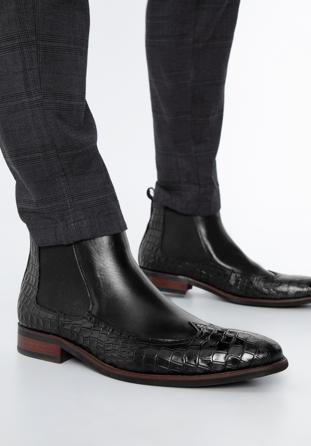 Stiefel für Herren aus Leder mit Krokoprägung, schwarz, 97-M-507-1-41, Bild 1