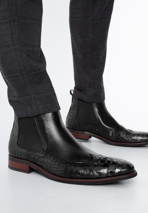 Stiefel für Herren aus Leder mit Krokoprägung, schwarz, 97-M-507-1-44, Bild 15