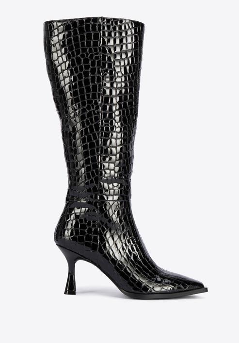 Stiletto-Stiefel aus Lackleder in Kroko-Optik, schwarz, 95-D-507-3-35, Bild 1