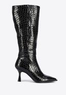 Stiletto-Stiefel aus Lackleder in Kroko-Optik, schwarz, 95-D-507-3-39, Bild 1