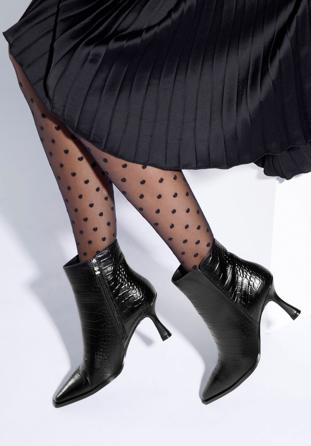 Stiletto-Stiefelette aus Leder in Kroko-Optik, schwarz, 95-D-506-1-41, Bild 1