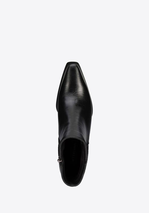 Stiletto-Stiefelette aus Leder in Kroko-Optik, schwarz, 95-D-506-1-37, Bild 5
