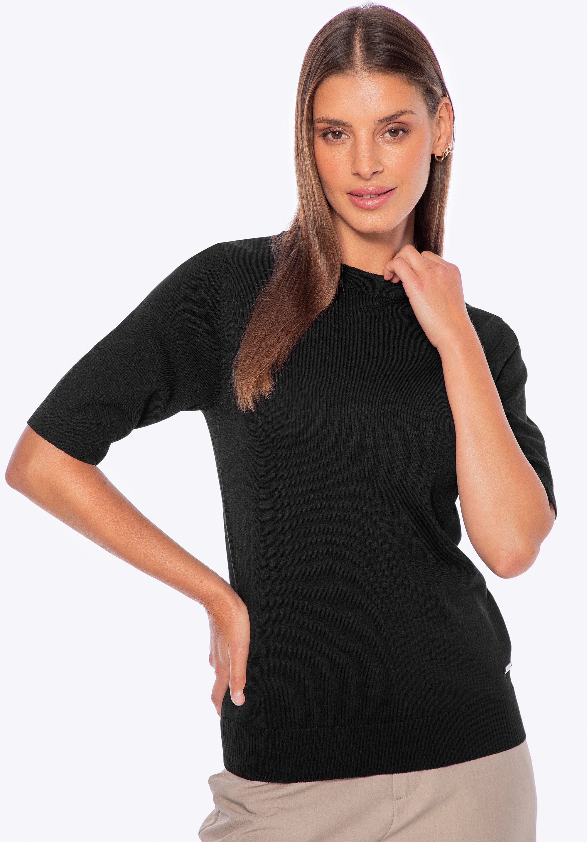 Strickbluse mit Viskose und Nylon, schwarz, D0-99-105-1-L, Bild 1