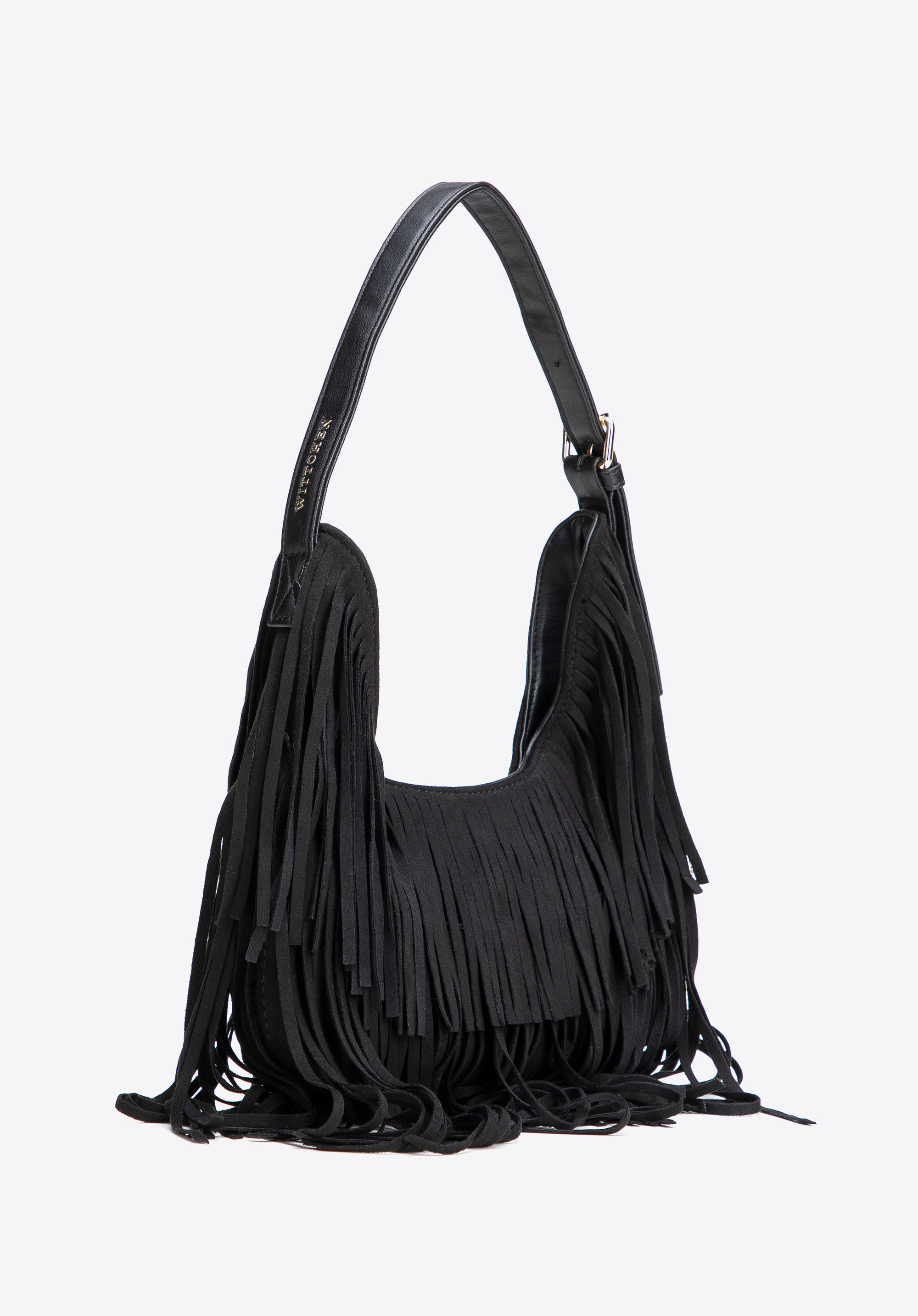 Damen-Schultertasche mit Fransen, schwarz, 102-4Y-409-1, Bild 1