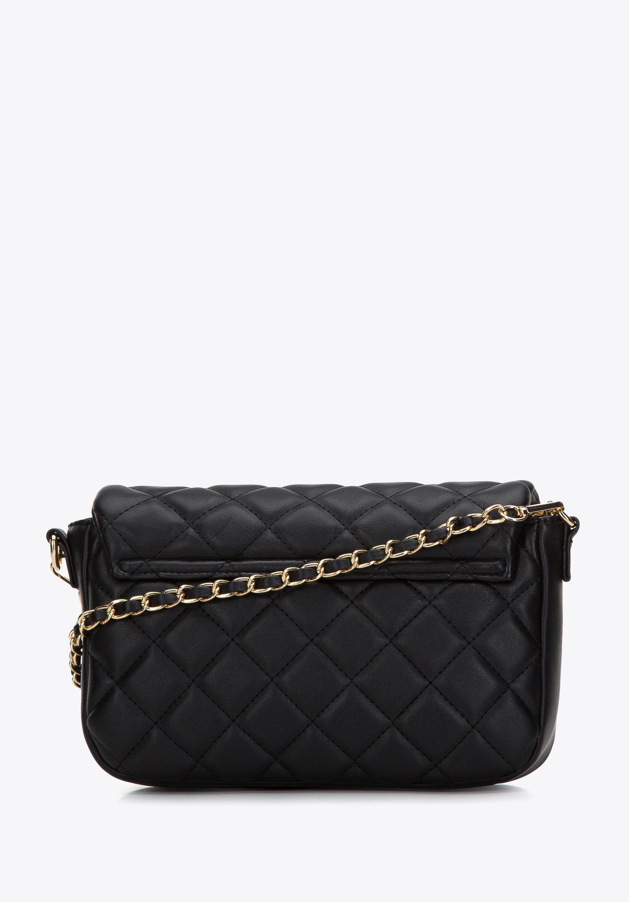 Damen-Umhängetasche aus gestepptem Öko-Leder an einer Kette, schwarz, 97-4Y-247-1, Bild 1