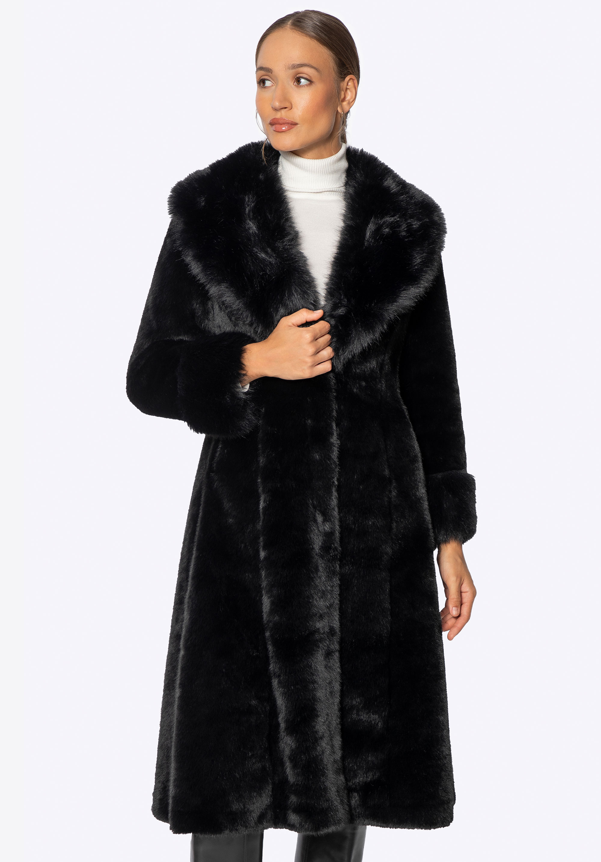 Übergroßer Kunstpelzmantel für Damen, schwarz, 101-9W-200-1-XL, Bild 1