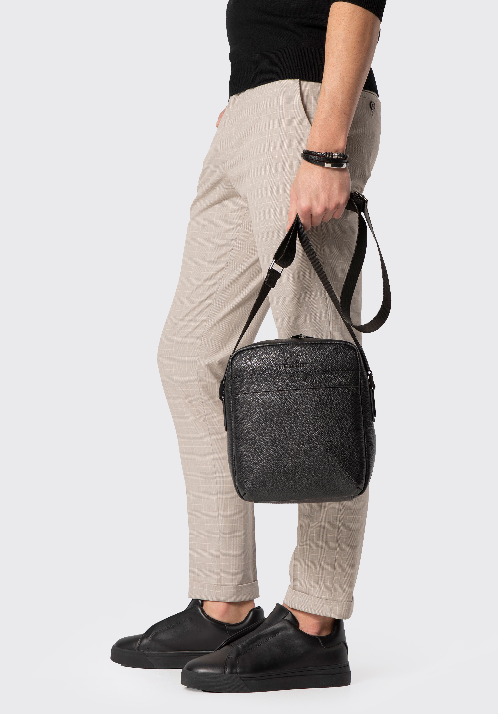 Umhängetasche aus genarbtem Leder für Herren, schwarz, 29-4U-306-1, Bild 1