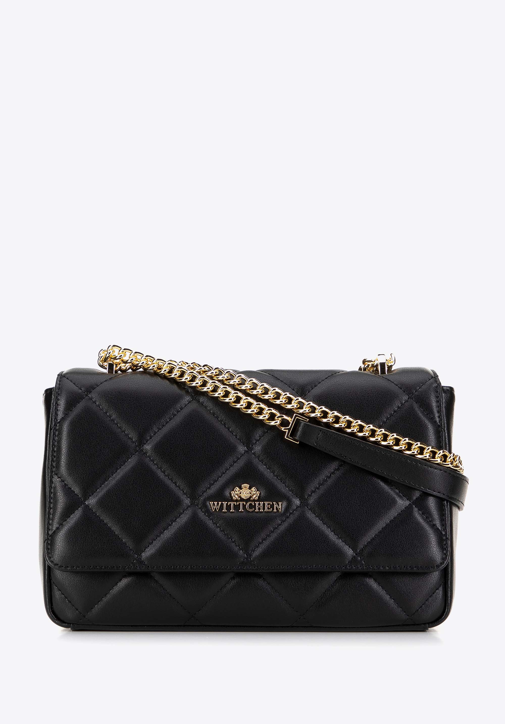 Umhängetasche aus gestepptem Leder für Damen, schwarz, 99-4E-603-1, Bild 1