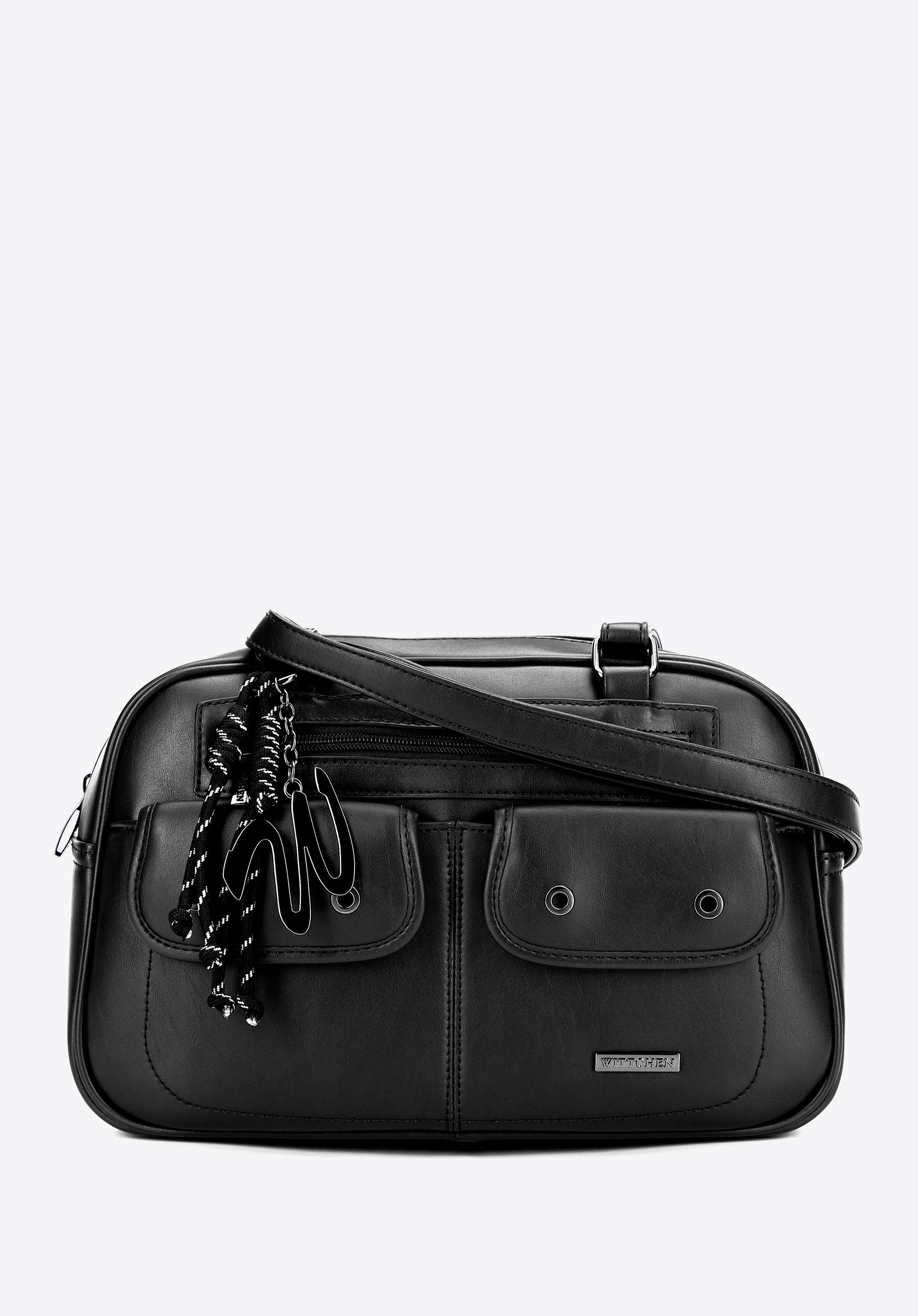 Umhängetasche aus Kunstleder mit Taschen, schwarz, 101-4Y-408-1, Bild 1