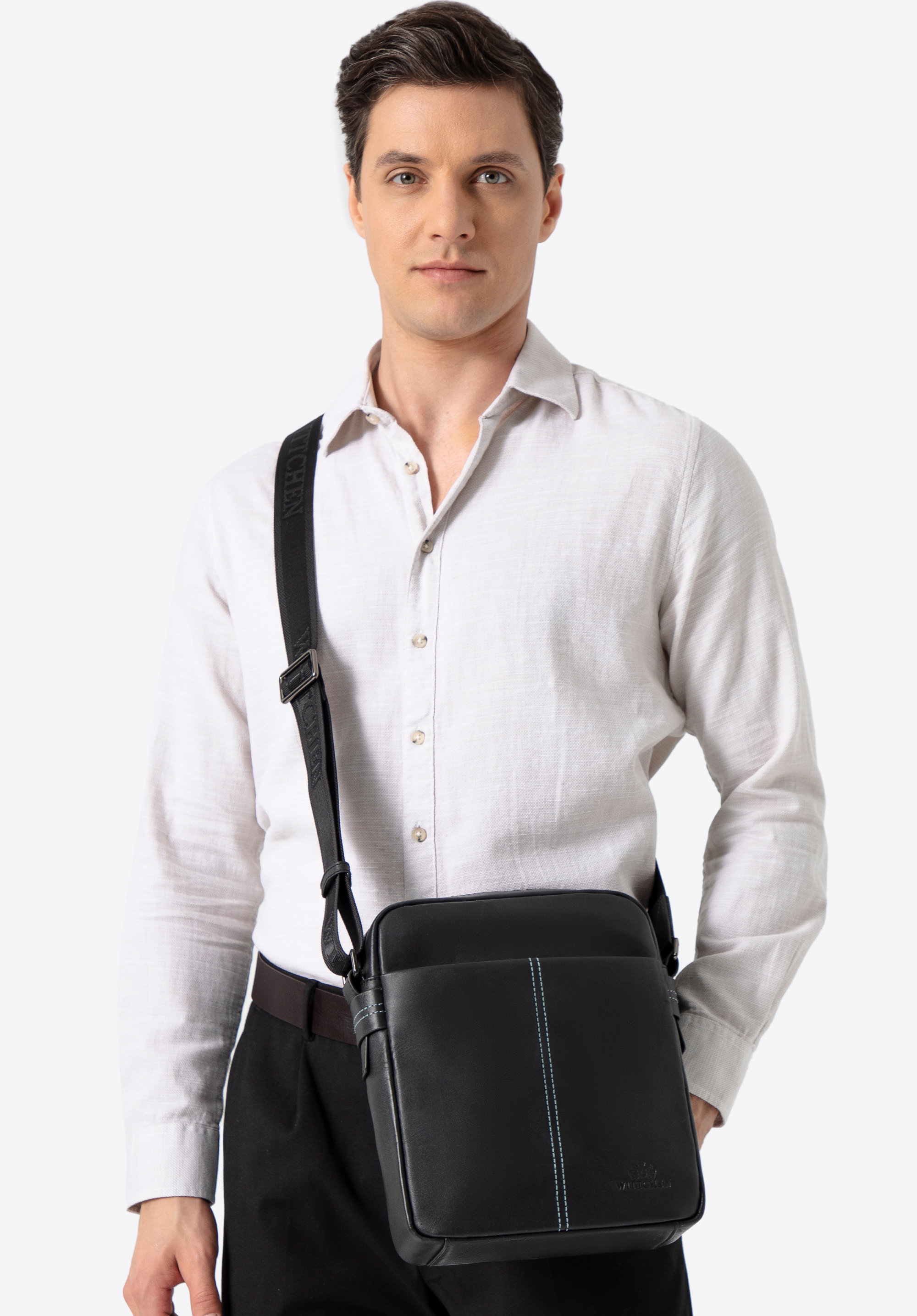 Umhängetasche aus Leder für Herren, schwarz, 100-4U-804-1, Bild 1