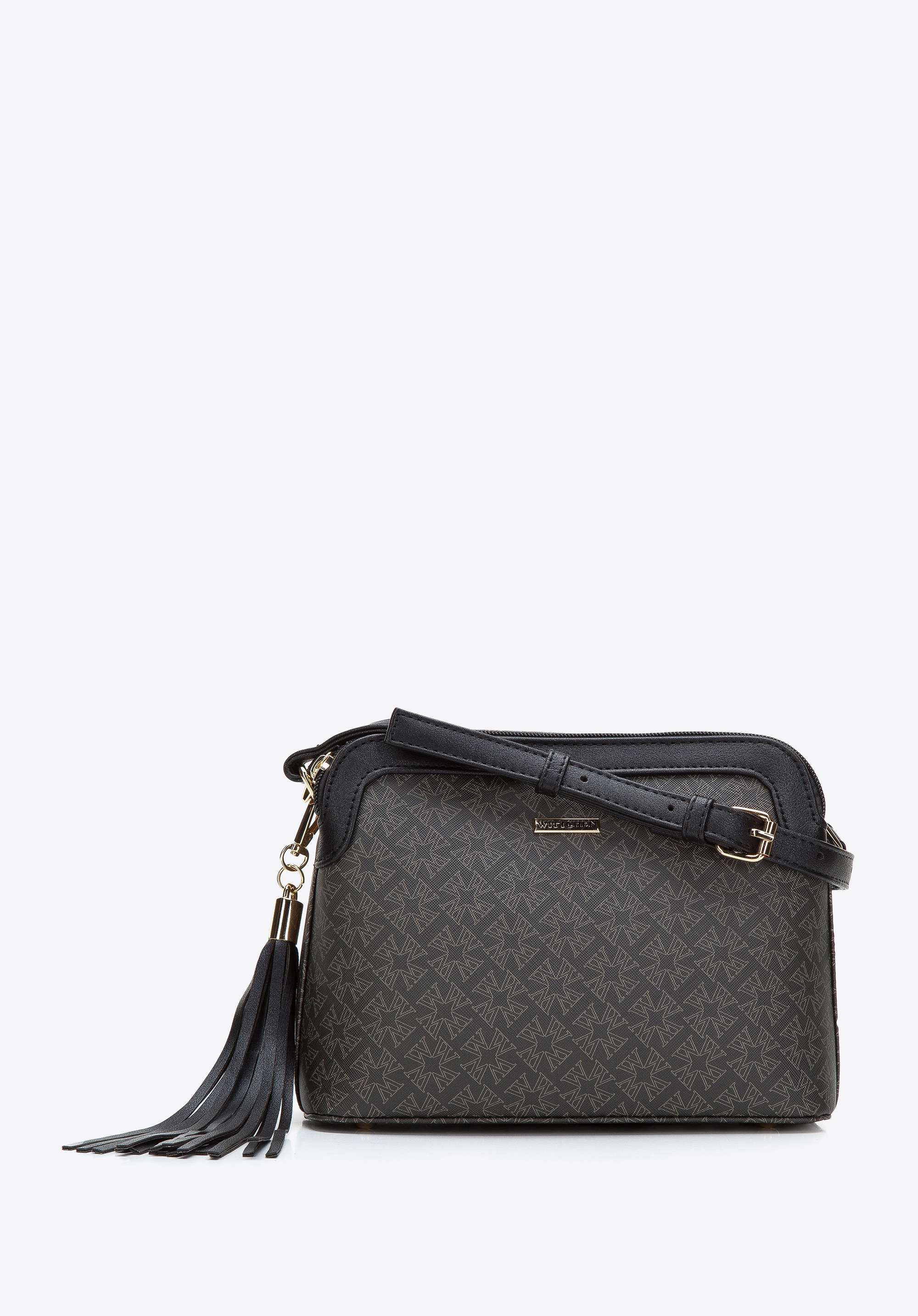 Umhängetasche für Damen mit Monogramm und zwei Fächern, schwarz, 97-4Y-236-1, Bild 1