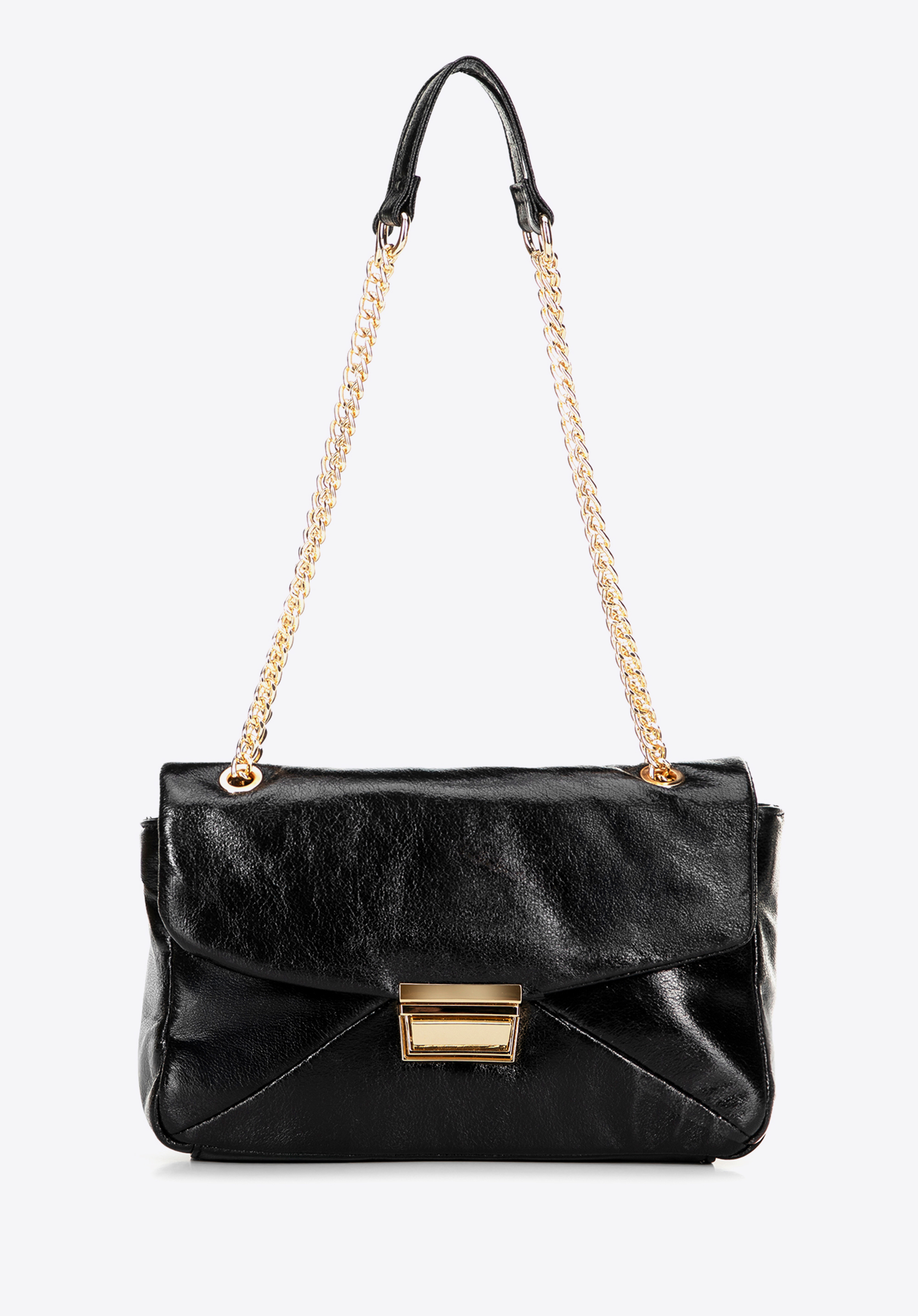 Umhängetasche für Damen aus glänzendem Kunstleder, schwarz, 100-4Y-217-1, Bild 1