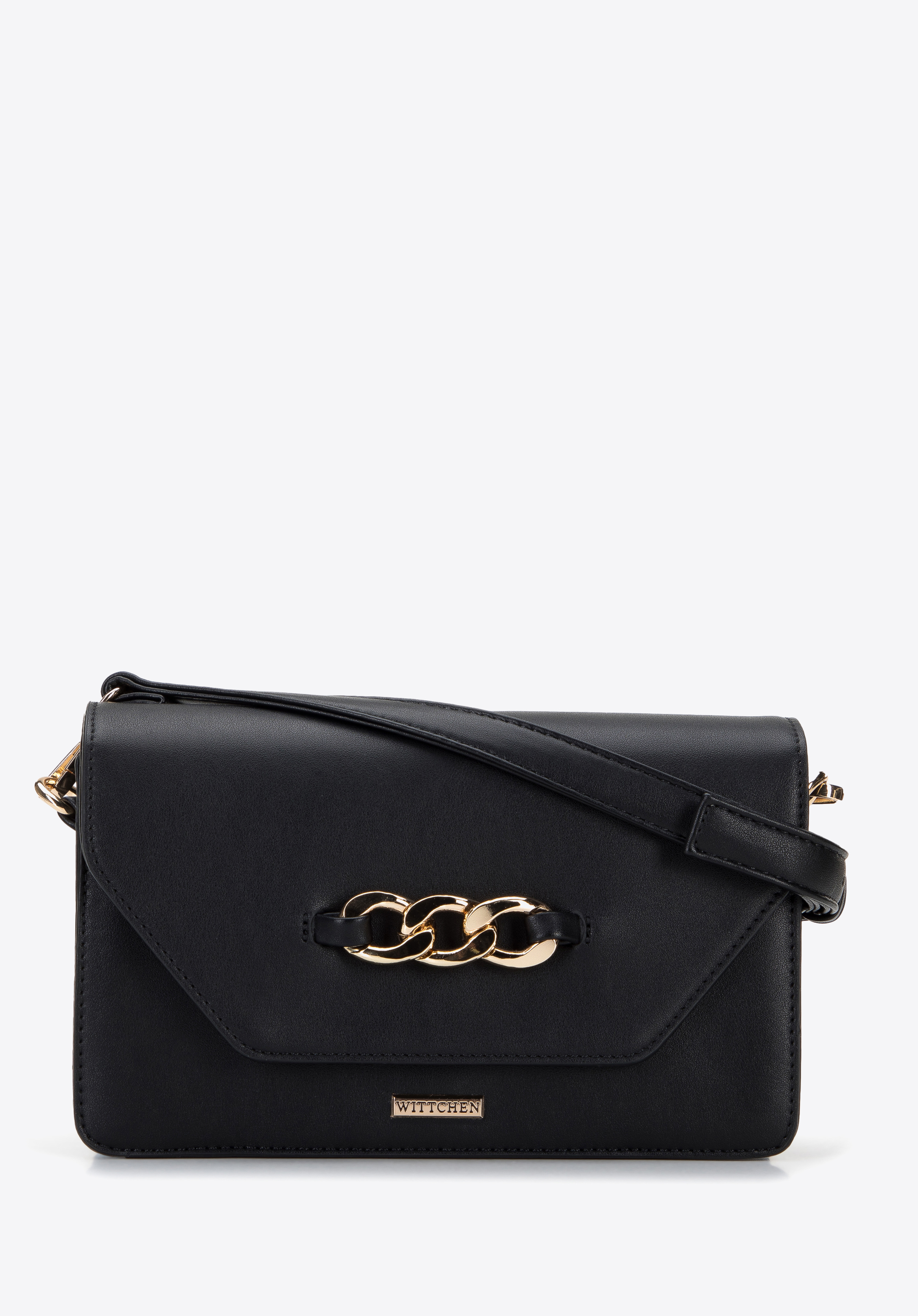 Umhängetasche für Damen mit Kette an der Klappe, schwarz, 96-4Y-625-1, Bild 1