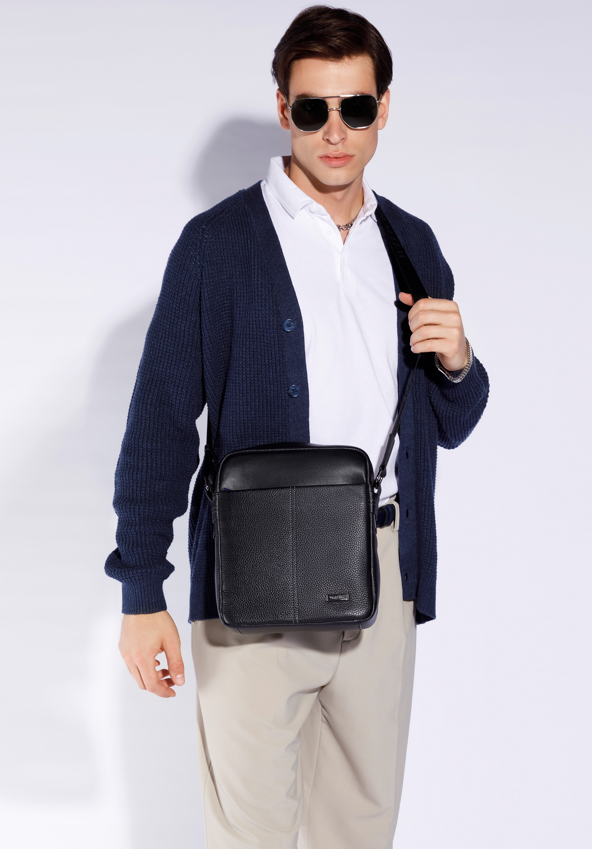 Umhängetasche für Herren aus Leder, schwarz, 96-4U-803-1, Bild 1