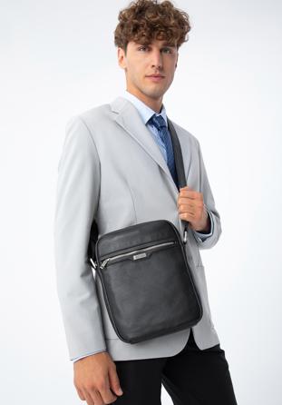 Umhängetasche für Herren aus Leder mit Reißverschlusstasche, schwarz, 97-4U-005-1, Bild 1