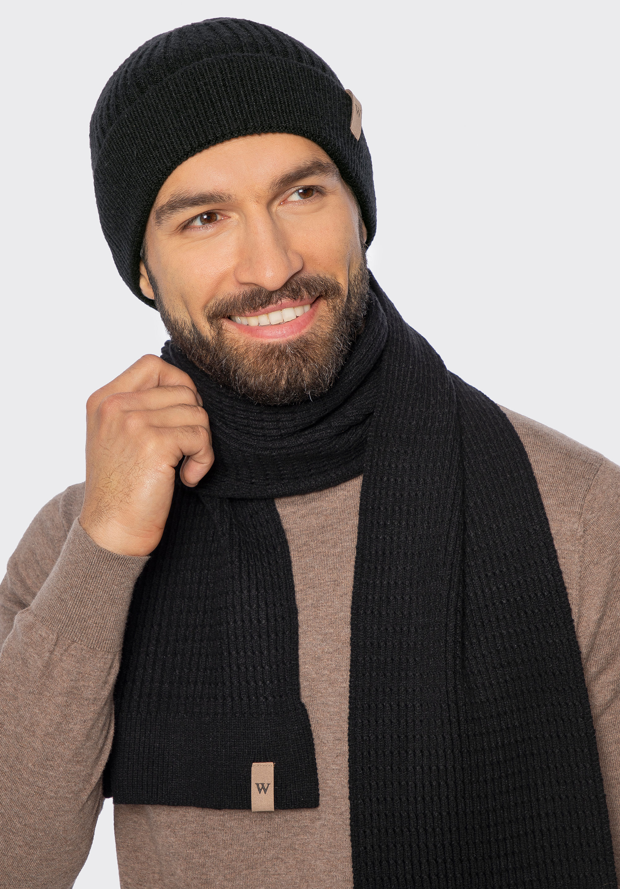 Unisex-Winterset: Mütze und Schal, schwarz, 101-SF-010-1, Bild 1