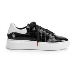 Damen-Sneaker aus Lackleder mit Krokodiltextur, schwarz-weiÃŸ, 93-D-300-1W-35, Bild 1