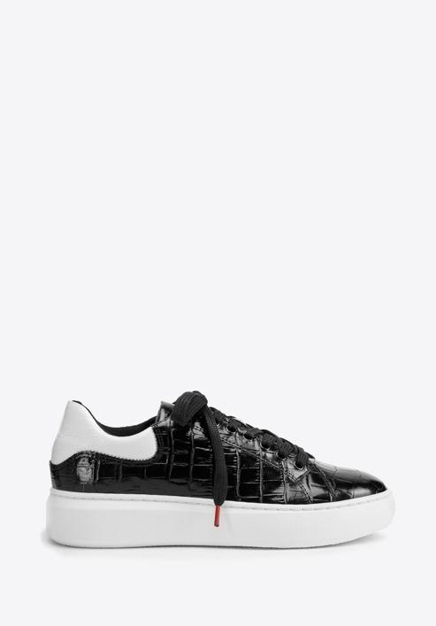 Damen-Sneaker aus Lackleder mit Krokodiltextur, schwarz-weiß, 93-D-300-1W-37, Bild 1
