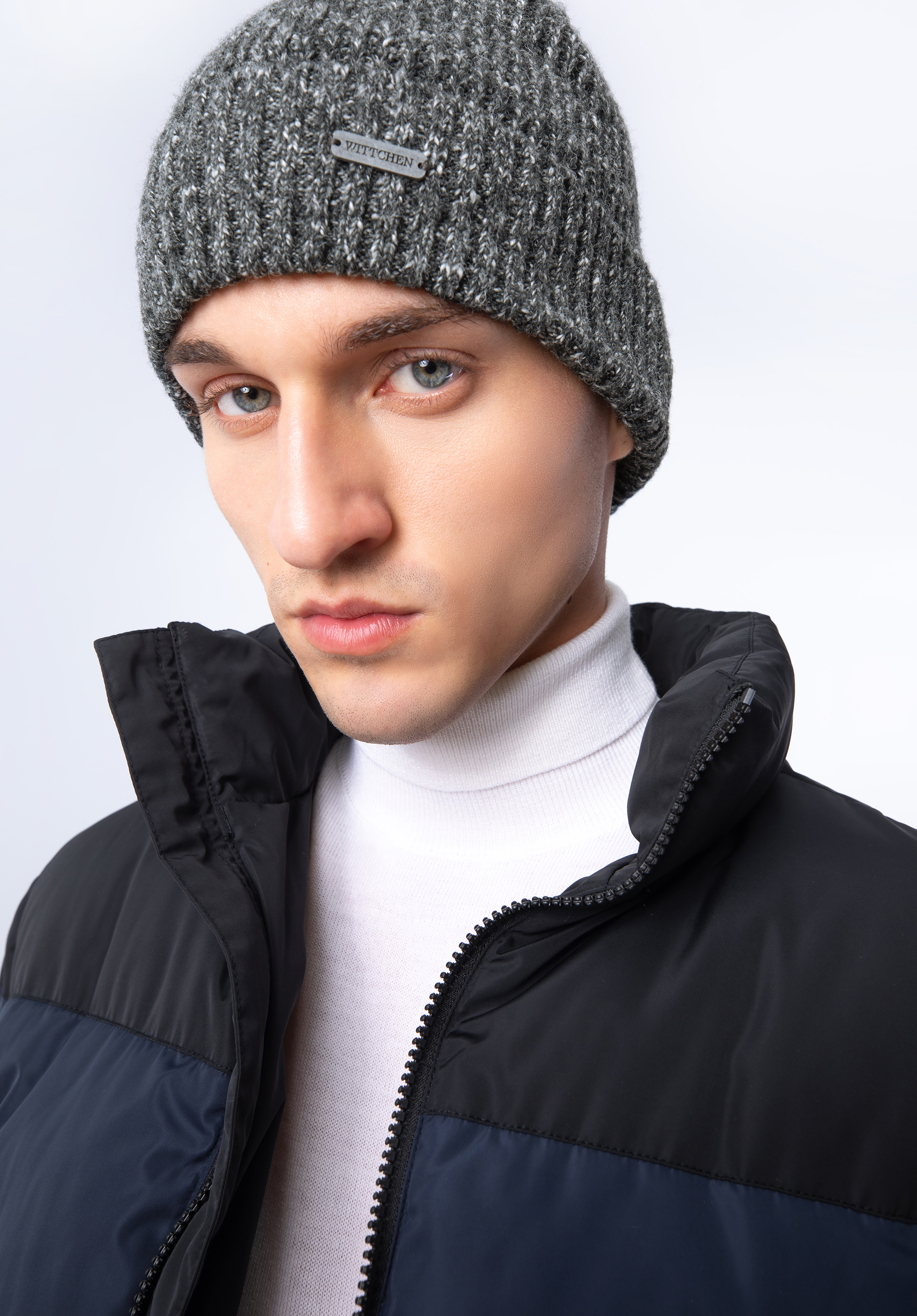 Gerippte Wintermütze für Herren, schwarz-weiß, 97-HF-009-1, Bild 1