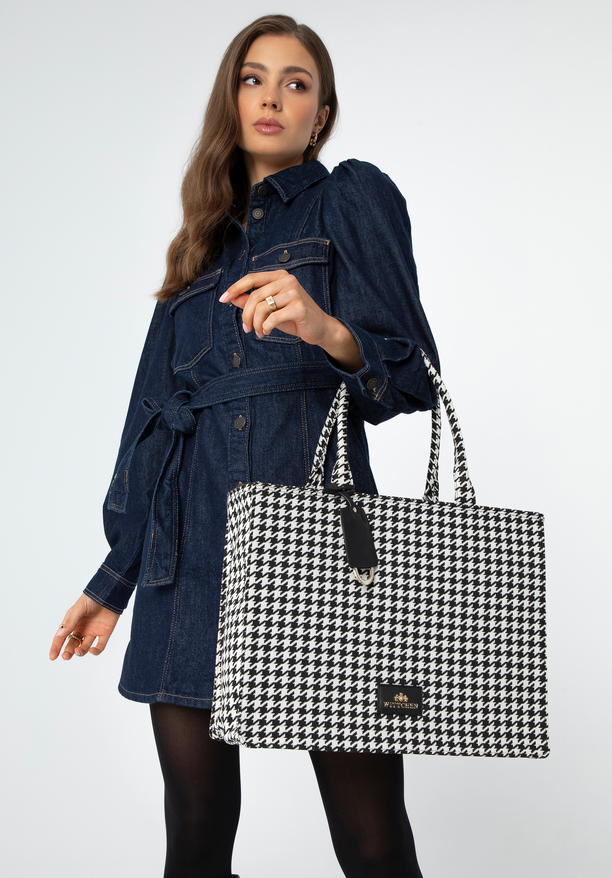 Jacquard-Shopper für Damen, schwarz-weiß, 99-4E-500-X3, Bild 1