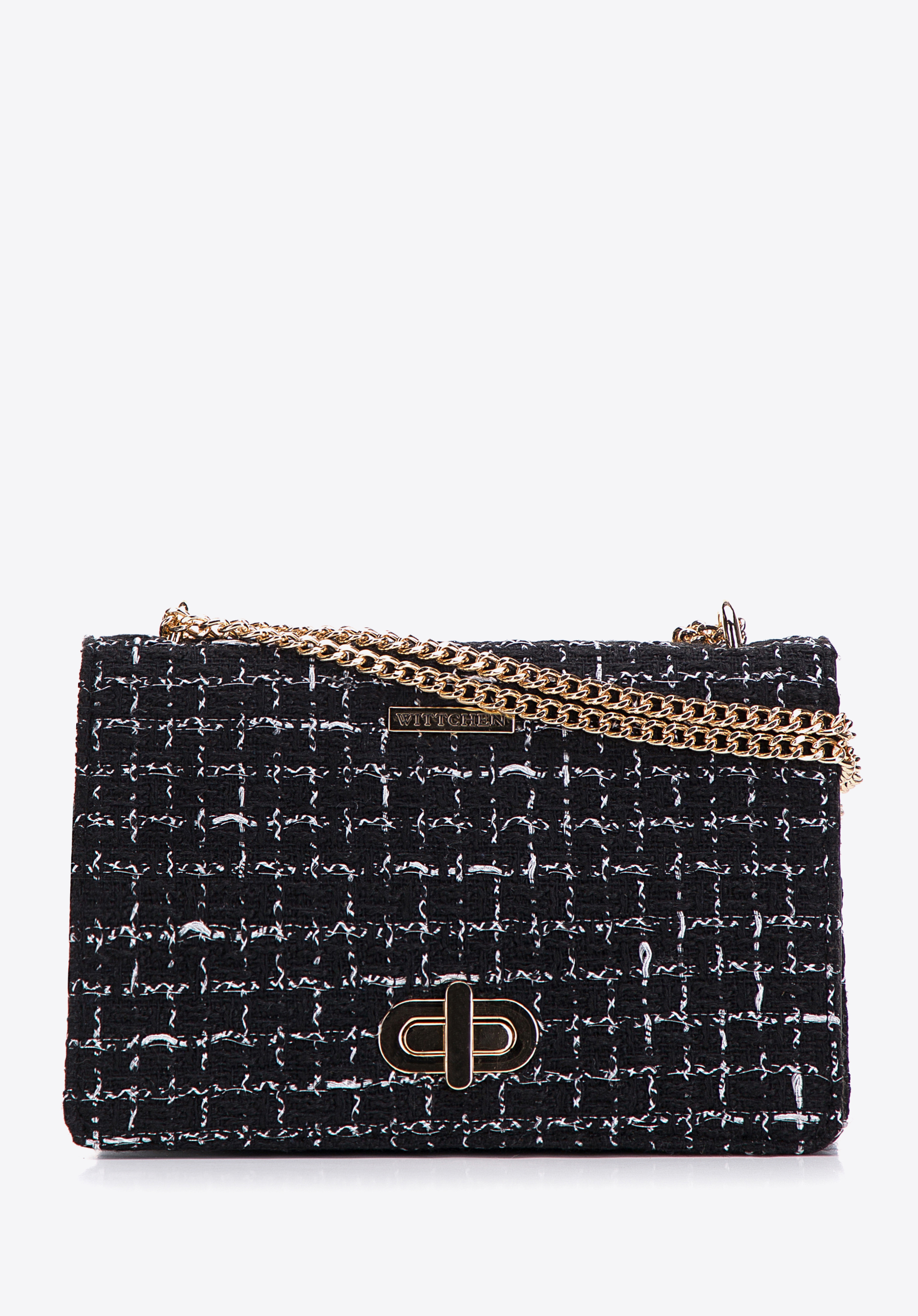 Kleine Damenhandtasche aus Bouclé mit Kettenschulterriemen
