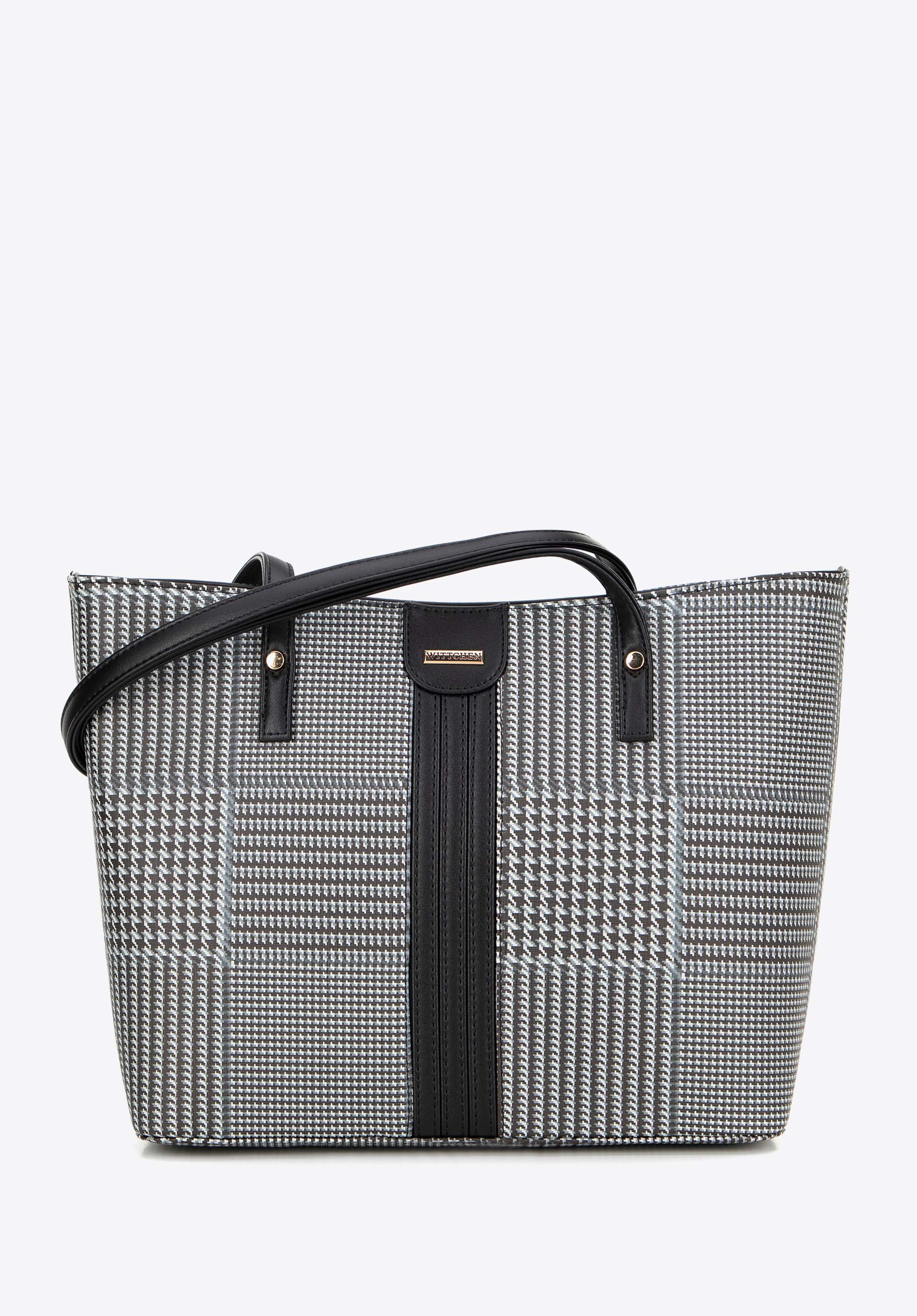 Karierter Shopper aus Öko-Leder für Damen, schwarz-weiß, 99-4Y-619-1, Bild 1