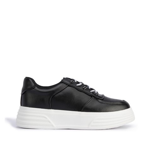 Plateau- Sneakers für Damen aus Leder, schwarz-weiß, 95-D-951-1-37, Bild 1