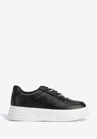 Plateau- Sneakers für Damen aus Leder, schwarz-weiß, 95-D-951-1-37, Bild 1