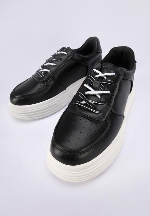 Plateau- Sneakers für Damen aus Leder, schwarz-weiß, 95-D-951-1-37, Bild 7