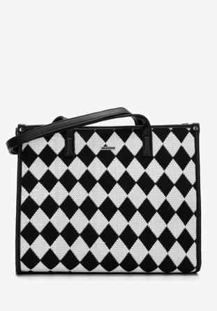 Shopper-Tasche mit gemusterter Vorderseite, schwarz-weiß, 97-4Y-506-X1, Bild 1